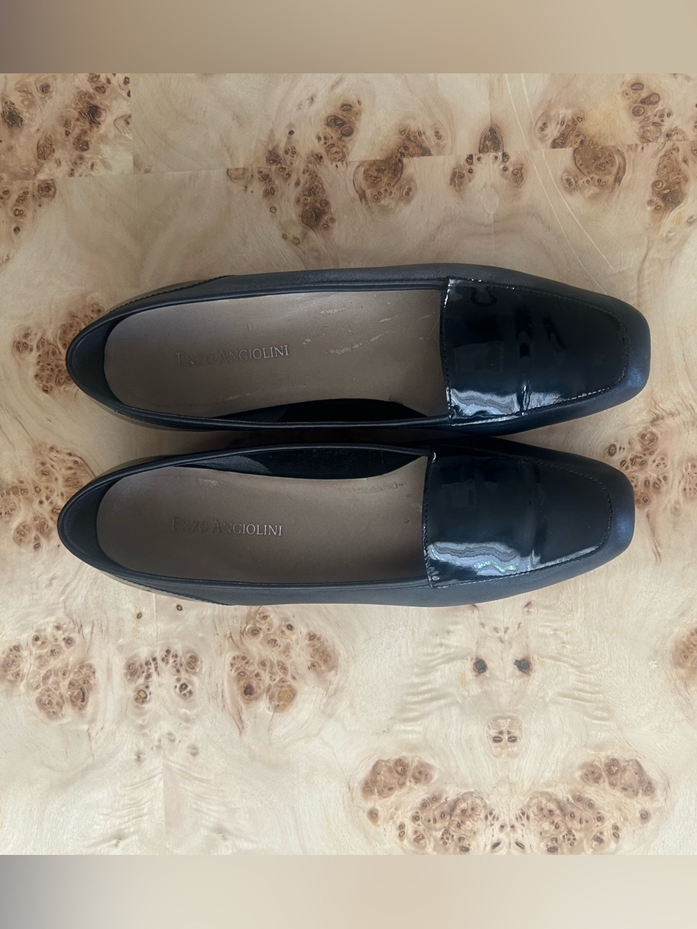 Enzo Angiolini Vintage Two-Tone Black Patent Leather Slip-On Loafer